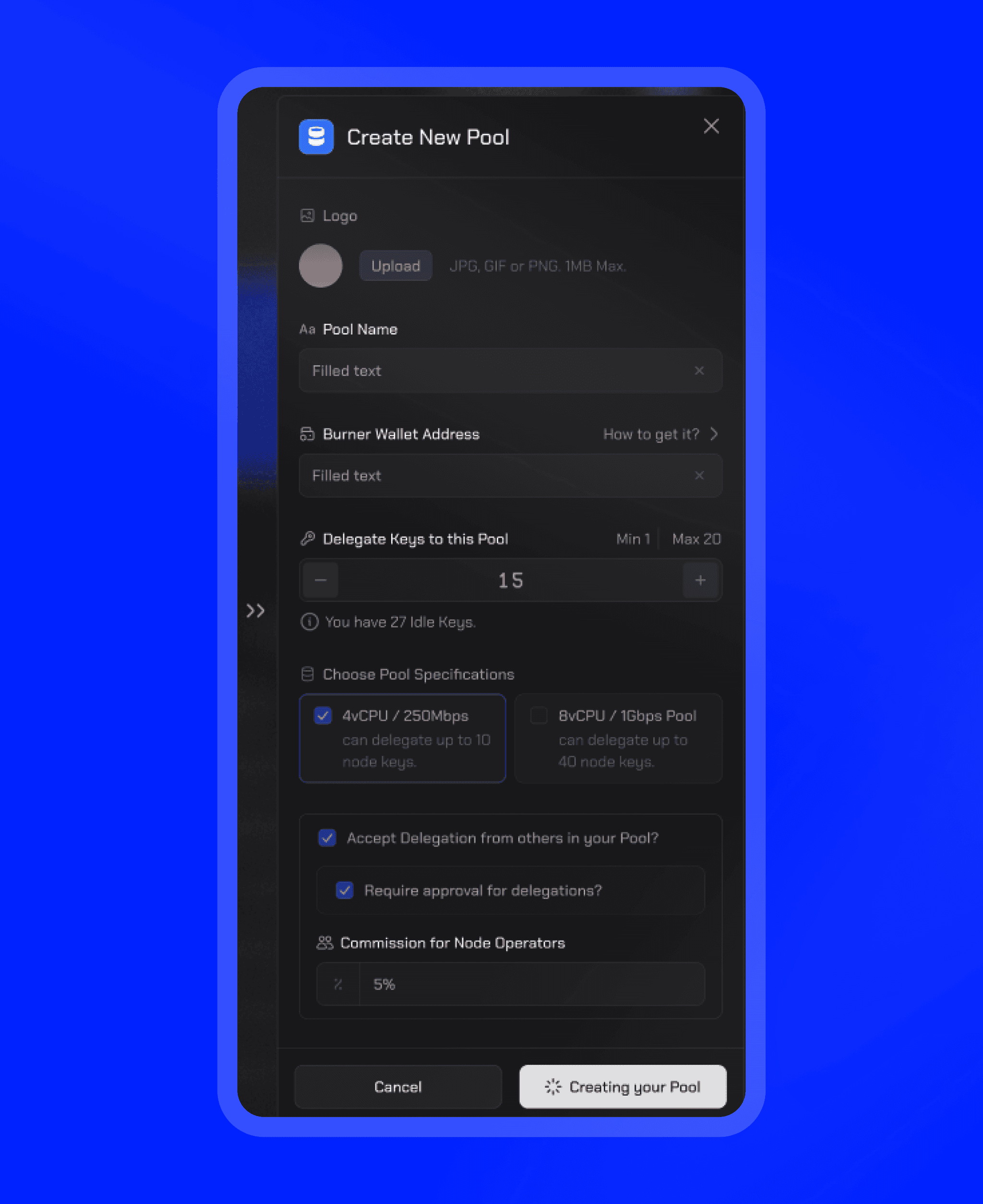 Finalise Pool Creation